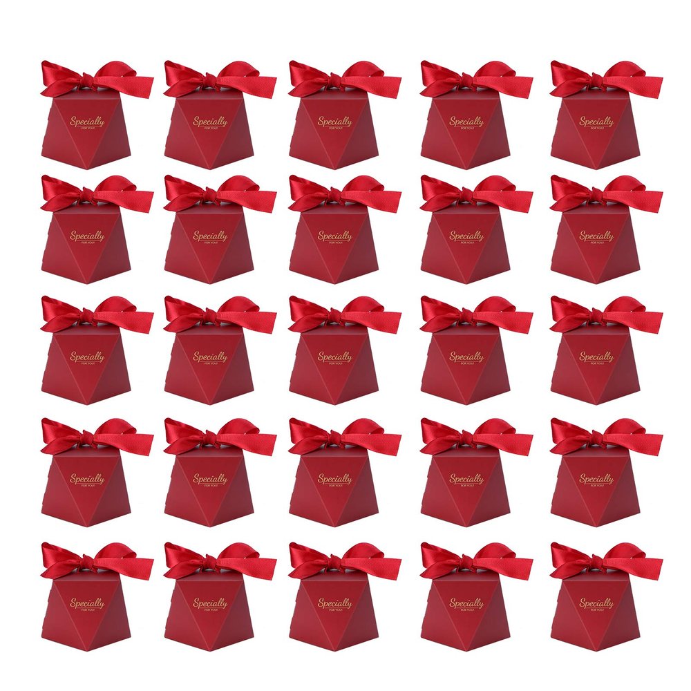 NDiyueAa 25-Piece Candy Box Set, Diamond-Shaped Sugar Containers, Red (L)