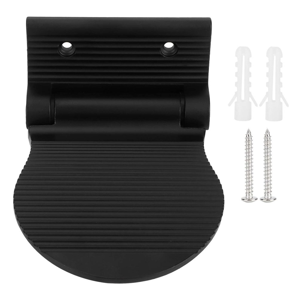 Wall-Mounted, Non-Slip Aluminum Footrest for Hallways, Entryways, and Bathrooms, Foldable Shoe-Shining Aid, Black