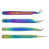 Yechiry Colorful Stainless Steel Eyelash Extension Applicator, Professional Beauty Tweezers for False Lashes, 4-Piece Set view 3