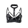 Women's Black Leather-Look Open-Bust Push-Up Bra Harness Set view 2