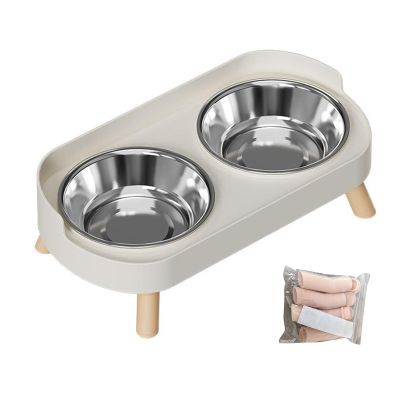 HEEPDD Elevated Dog Bowls with Stand, Stainless Steel Food and Water Bowls with Splash Guard and Non-Slip Legs, 2 x 400 ml Capacity, for Small and Medium-Sized Dogs and