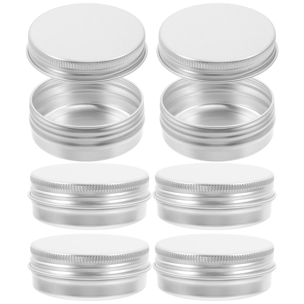 Zerodeko Round Aluminum Tins with Screw Lids, 6-Piece Set, Silver Storage Containers for Face Cream and Small Cosmetic Samples