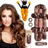 Satin Heatless Curlers Set, Overnight Curls, 7-Piece Jumbo Curling Rod with Cute Hair Clip (Brown) view 1