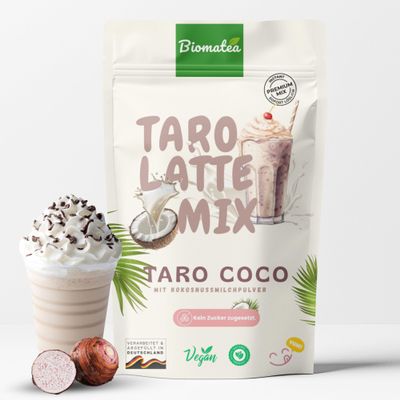 Biomatea Premium Taro Latte Mix Instant Powder, Creamy Taro Drink for Bubble Tea & Milk Tea, Vegan with Coconut Milk, Vanilla or Beauty Collagen, Taro Coco No Added Sugar
