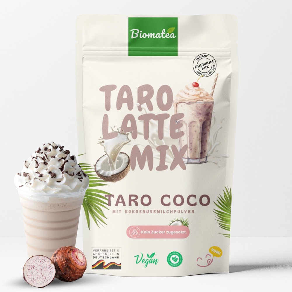 Biomatea Premium Taro Latte Mix Instant Powder, Creamy Taro Drink for Bubble Tea & Milk Tea, Vegan with Coconut Milk, Vanilla or Beauty Collagen, Taro Coco No Added Sugar