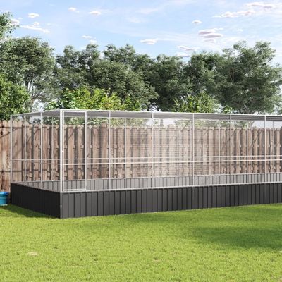 Hommdiy Outdoor Bird Aviary with Extension, Silver and Anthracite, 1139 x 307 x 212 cm