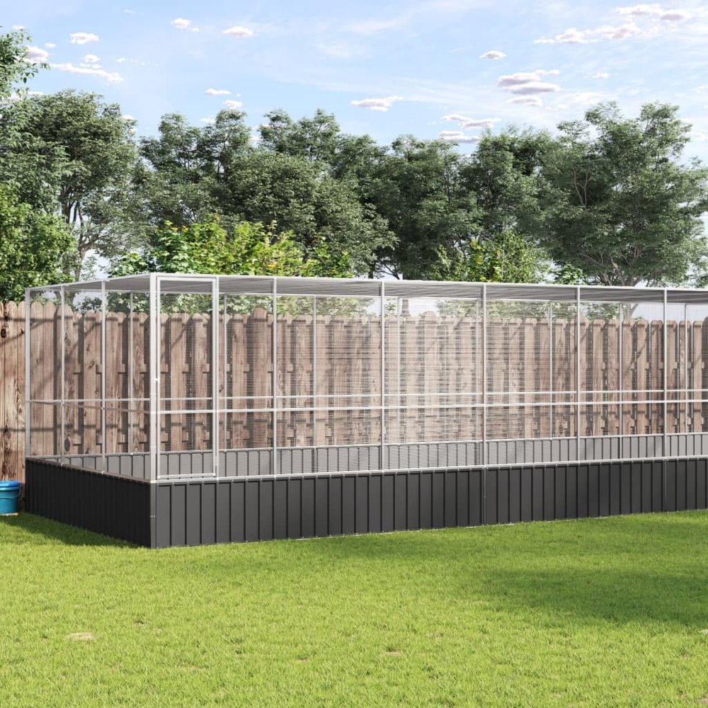 Hommdiy Outdoor Bird Aviary with Extension, Silver and Anthracite, 1139 x 307 x 212 cm