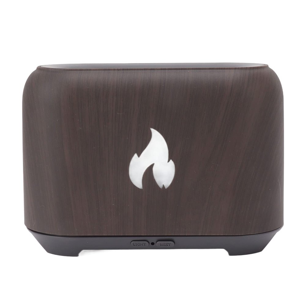 Tomantery Flame Diffuser, USB-Powered 3D LED Color-Light Humidifier for Home, 130 mL, Dark Wood Grain