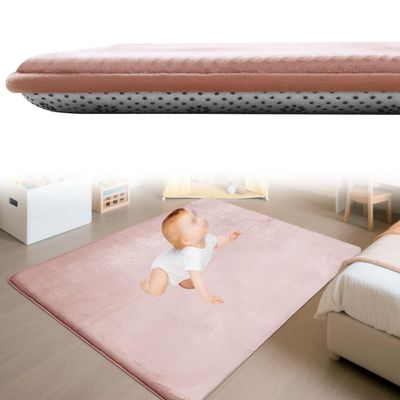 Zteiuqx Kids' Coral Velvet Rug, 2 cm Thick, Non-Slip Play Mat, Pink, 20 x 39 in