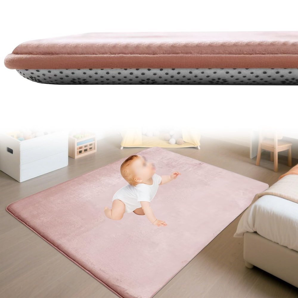 Zteiuqx Kids' Coral Velvet Rug, 2 cm Thick, Non-Slip Play Mat, Pink, 20 x 39 in