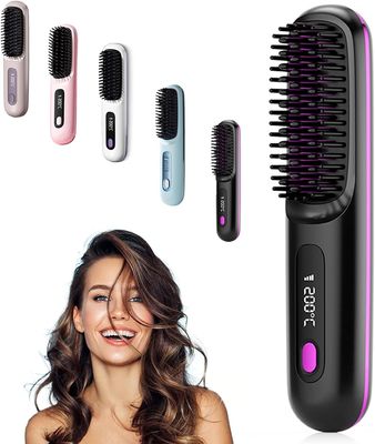Go Brush Pro Cordless Hair Straightening Brush, Portable Rechargeable Heated Mini Comb, Black