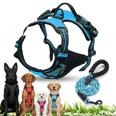 No-Pull Front-Clip Dog Harness, Adjustable Reflective Vest with Lead, Blue, S
