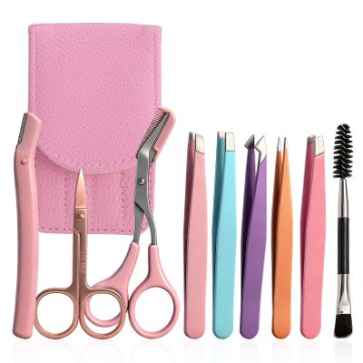 LOLANIUT 9-Piece Stainless Steel Tweezer and Beauty Tool Set, Pink