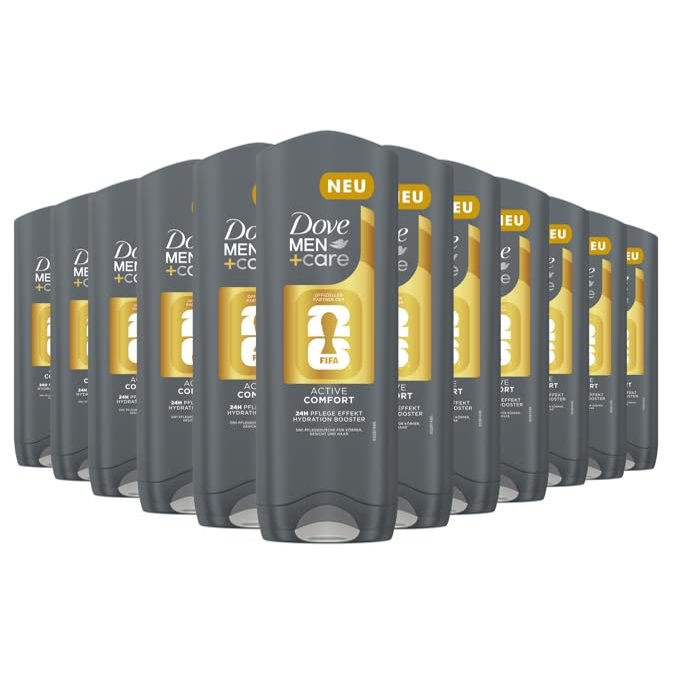 Dove Men+Care 3-in-1 Active Comfort FIFA Edition Shower Gel for Body, Face & Hair, 24-Hour Care Effect, 12 x 250 ml