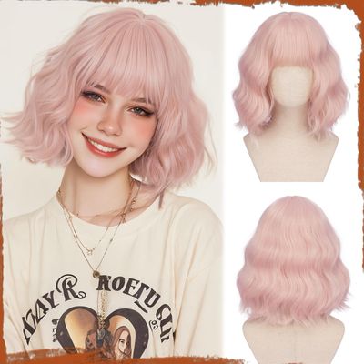 Sofeiyan Women's Wig, 30 cm Short Wavy Bob with Bangs