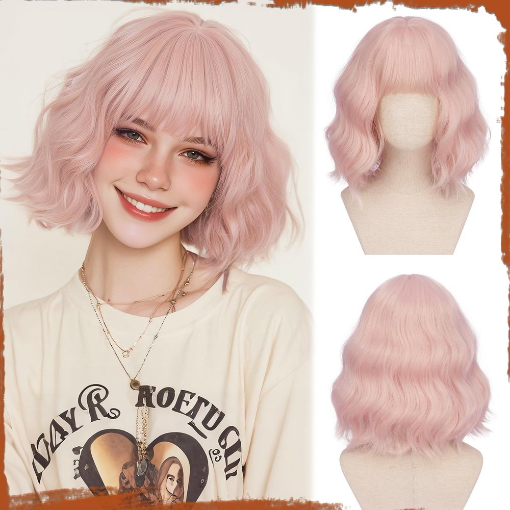 Sofeiyan Women's Wig, 30 cm Short Wavy Bob with Bangs