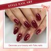 Zimocepuz Medium Almond Press-On Nails, White Dots & Burgundy Design, Reusable view 2