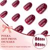 Zimocepuz Medium Almond Press-On Nails, White Dots & Burgundy Design, Reusable view 3