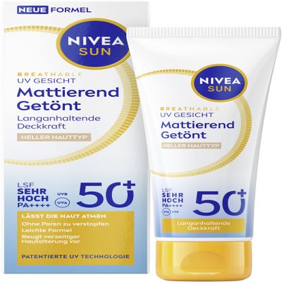 NIVEA SUN Tinted Face Sunscreen SPF 50+, Mattifying, for Fairer Skin (1.35 fl oz)