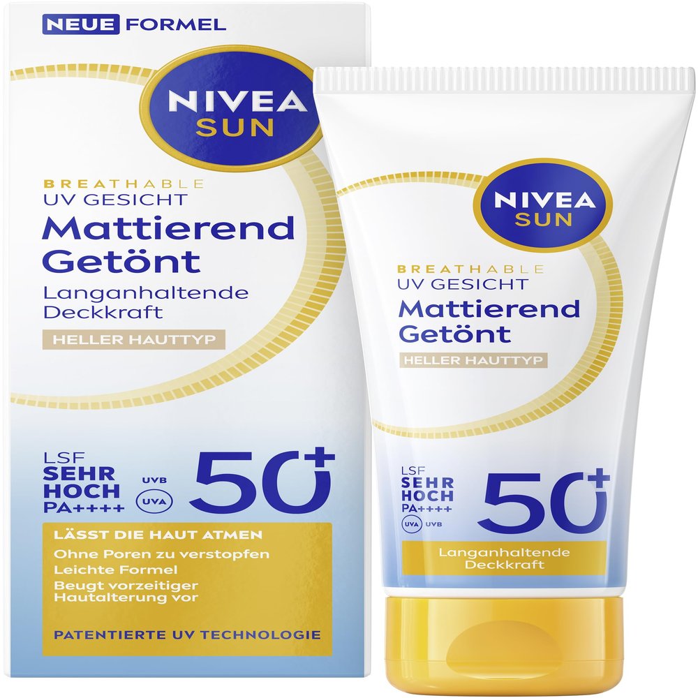 NIVEA SUN Tinted Face Sunscreen SPF 50+, Mattifying, for Fairer Skin (1.35 fl oz)