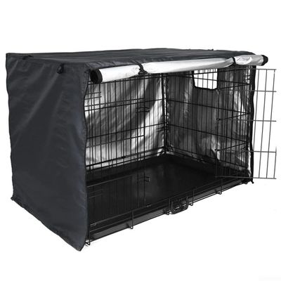 Waterproof Breathable Oxford Cloth Dog Crate Cover with Mesh Window and Double-Door Access, Washable, Black, 24–48 in (61 cm)