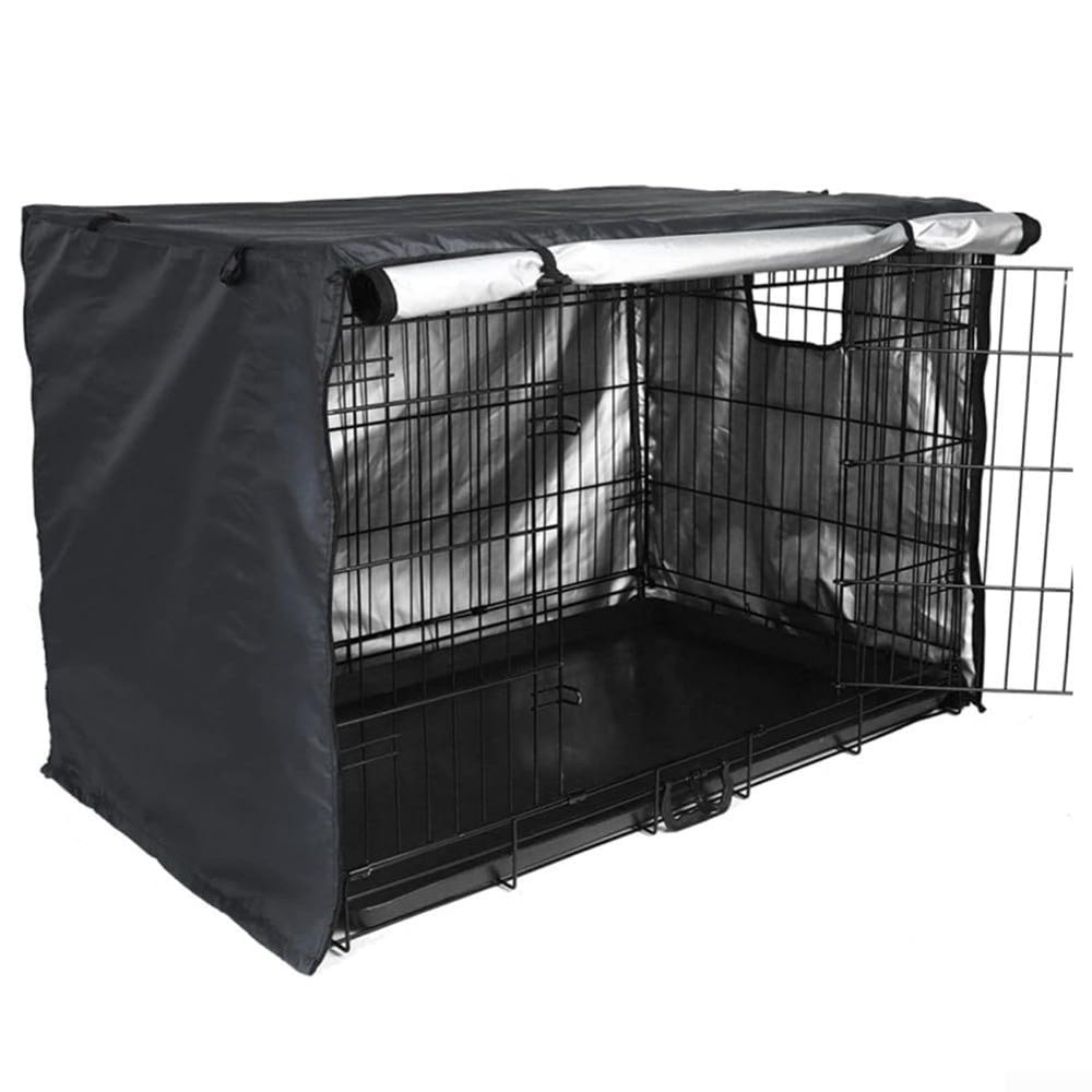 Waterproof Breathable Oxford Cloth Dog Crate Cover with Mesh Window and Double-Door Access, Washable, Black, 24–48 in (61 cm)