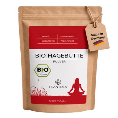 PlantDEA Organic Rosehip Powder 1,000 g | Raw Food Quality | Finely Ground Whole Rosehips | Vegan