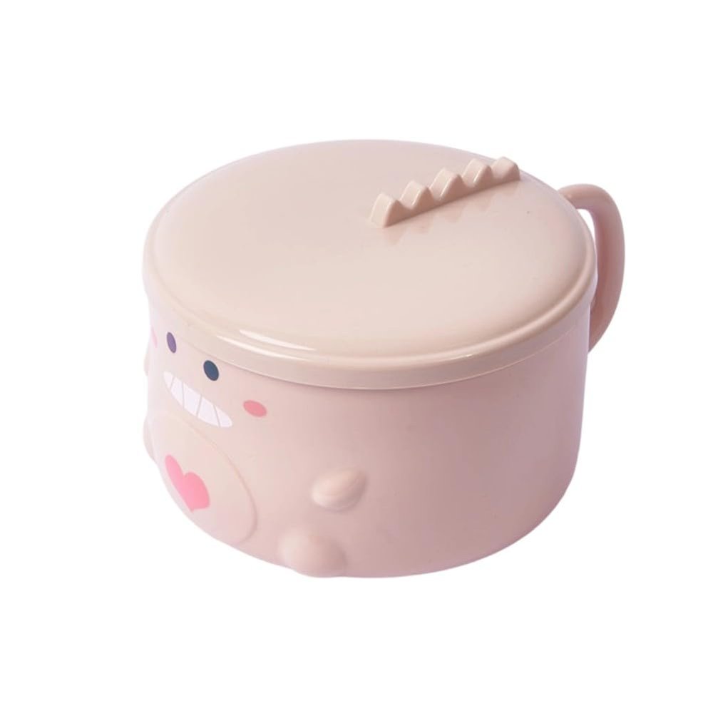 QOXEZY Stainless Steel Noodle Bowl with Lid, Dinosaur Pattern, Microwave Instant Noodle Container, Dishwasher Safe, Green/Pink, 14 x 14 x 10 cm (Pink)