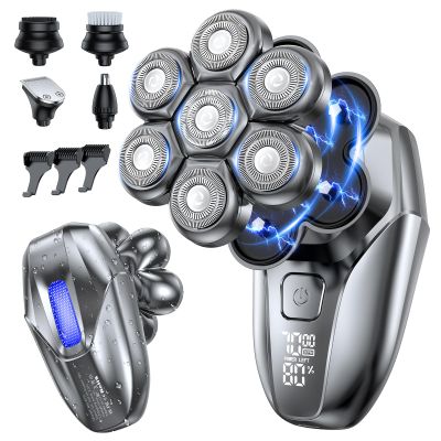Vylto 5-in-1 Head Shaver for Men, 7D Floating Electric Wet and Dry Shaver for Bald Heads with Intelligent LED Display, Turbo Speed and USB Type-C Charging