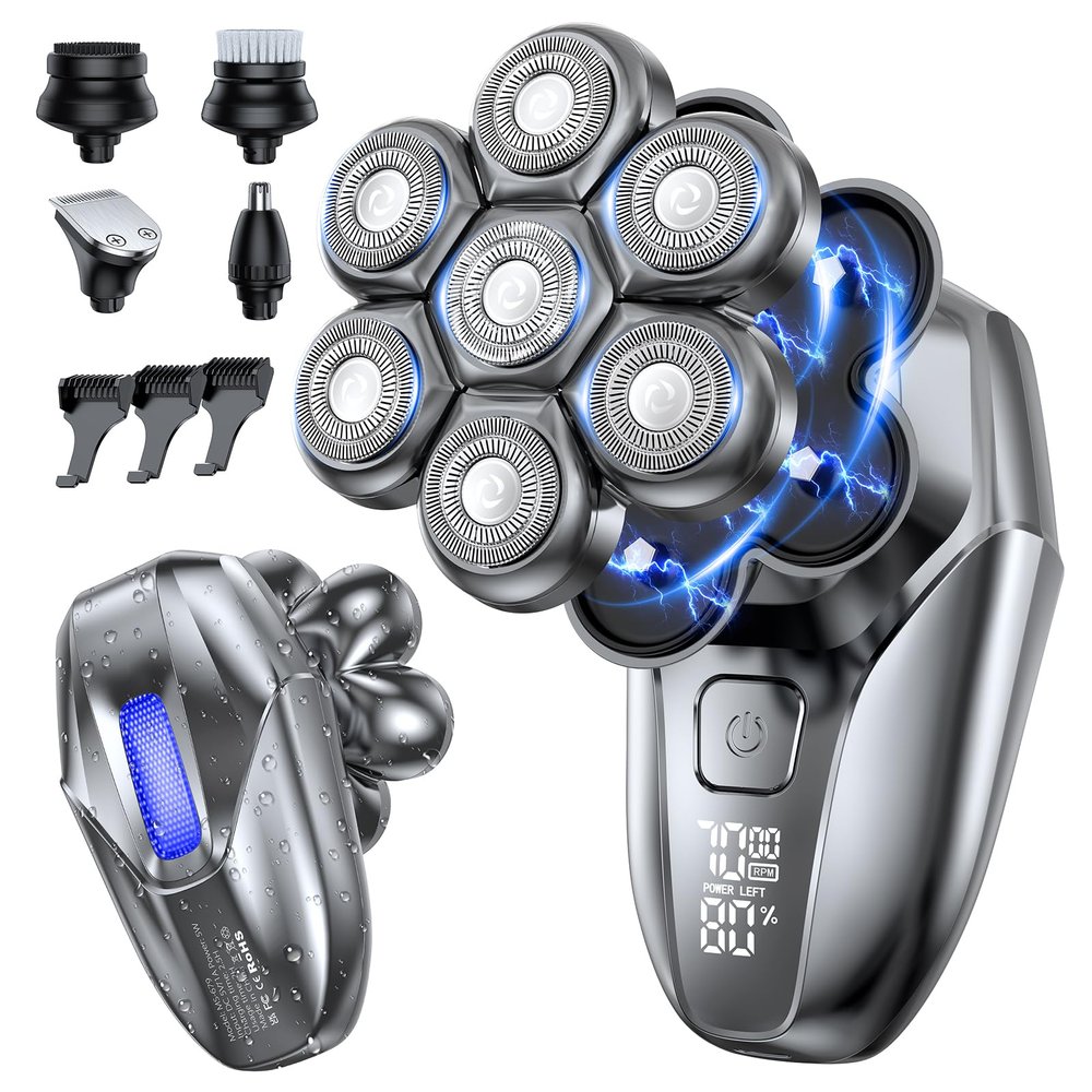 Vylto 5-in-1 Head Shaver for Men, 7D Floating Electric Wet and Dry Shaver for Bald Heads with Intelligent LED Display, Turbo Speed and USB Type-C Charging