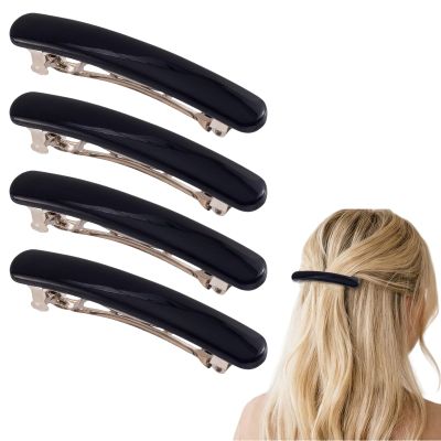 Cesujowaz Small French Hair Clips for Women, Black Metal Hair Clips, 4-Pack