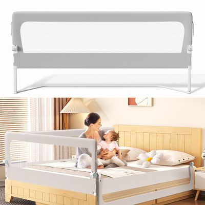 Vkechh Bed Rail, Fall Protection for Box Spring Beds, 200 cm, Height-Adjustable 72–86 cm, 180° Foldable, Breathable Mesh, Easy Installation, Gray, 2-Pack