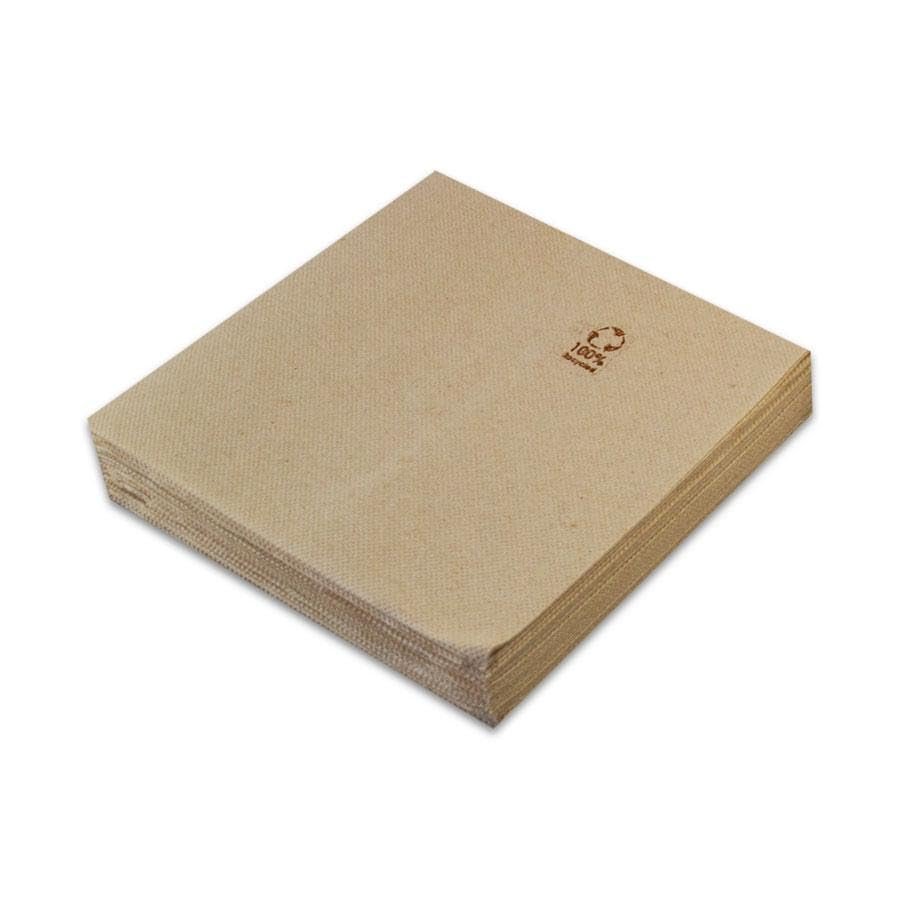 Pack of 200 Paper Napkins, Standard Size, 33 x 33 cm Unfolded, Pointed Surface, 2-Ply, Natural Kraft Color
