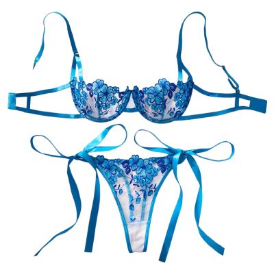 Women's Sheer Lingerie Set with Floral Lace, Burgundy
