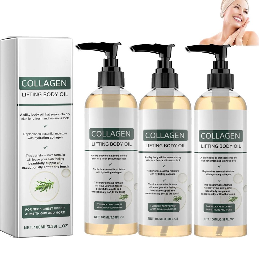 Collagen Lifting Body Oil, Moisturizing Body Oil for Women, Intense Hydration and Nourishment, Firming Body Care for Upper Arms, Thighs and Neck (3 Pc)