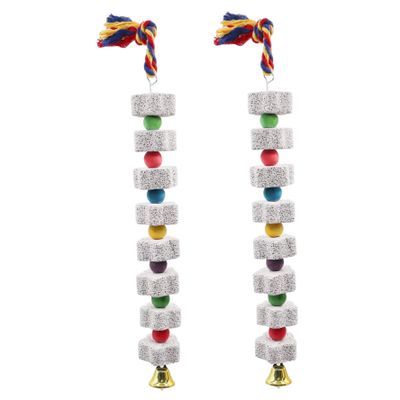 2 Pack Bird Beak Grinding Stone, 13.8 Mineral Block with Bell