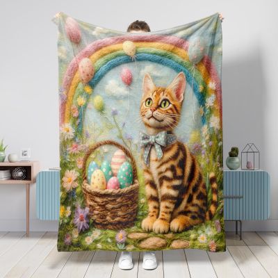Spring and Easter Bengal Cat Blanket, 152.4 x 203.2 cm, Wool Felt