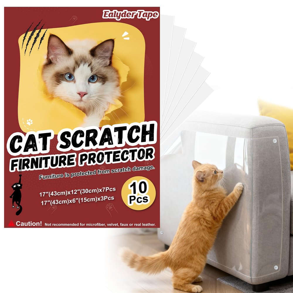 10-Pack Transparent Self-Adhesive Cat Scratch Guards for Sofas + 50 Pins