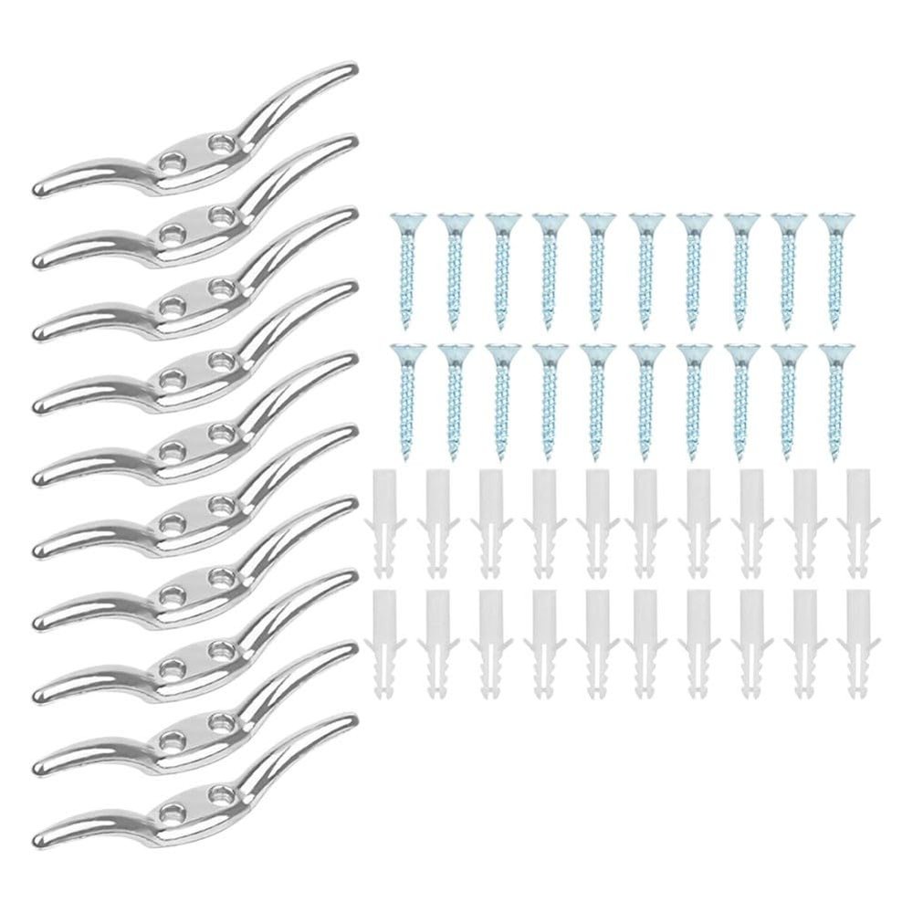 Kivivaka Stainless Steel Clip Hooks for Blinds and Curtains, Silver, 6.5 cm, 10-Pack with Screws