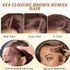 14-Inch 4x4 Chocolate Brown Brazilian Human Hair Closure, Transparent Lace, 180% Density, Free Part, Silky Body Wave view 4