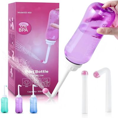 Portable Peri Bottle for Women, 500 mL, 2 Nozzles, Purple