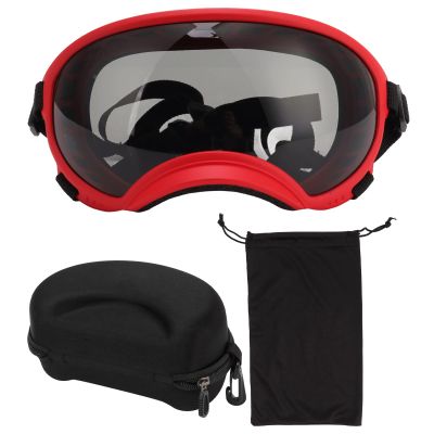 MechKit Dog Goggles, Windproof UV-Resistant, Adjustable Strap, for Large Breeds, Red Frame with Black Lenses