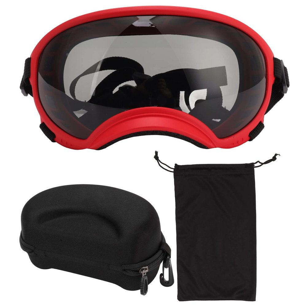 MechKit Dog Goggles, Windproof UV-Resistant, Adjustable Strap, for Large Breeds, Red Frame with Black Lenses