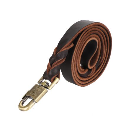 BOROCO Braided Soft Leather Dog Collar and Leash Set, 2.5 cm Wide, Brown, for Large and Medium Dogs