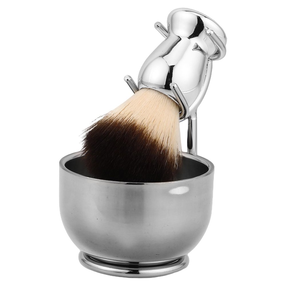 Healvian 3-Piece Shaving Brush Set with Nylon Brush, Stainless Steel Bowl and Stand for Men