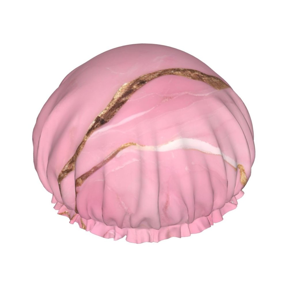 Pink Marble Textured Lined Shower Cap for Women