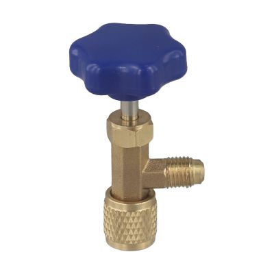 FACAIIO Low-Pressure Bottle Opener for R22, R134a and R410A Gas, 1/4 SAE Connection, Stainless Steel and Brass Valve Body, Blue + Gold