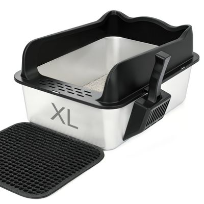 TDHZXEM XL Stainless Steel Cat Litter Box with Scoop and Litter Mat