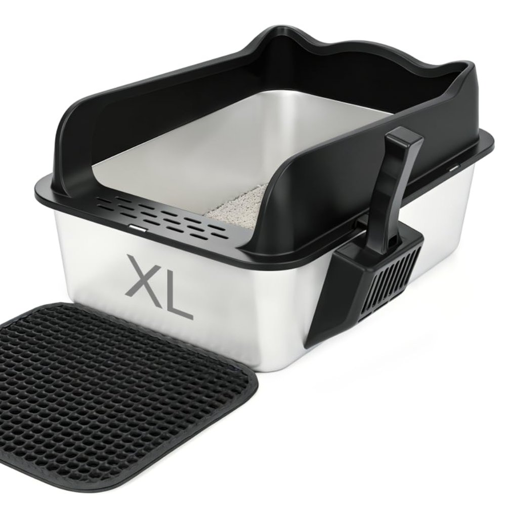 TDHZXEM XL Stainless Steel Cat Litter Box with Scoop and Litter Mat