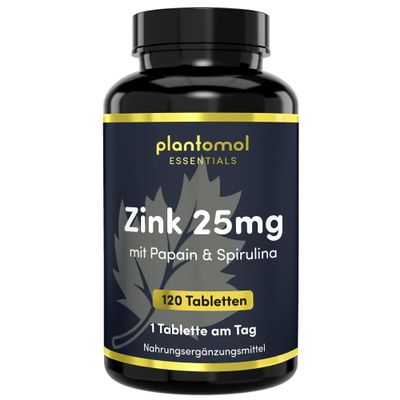 High-Dose Zinc Tablets – Zinc Bisglycinate 25 mg – plantomol Essentials